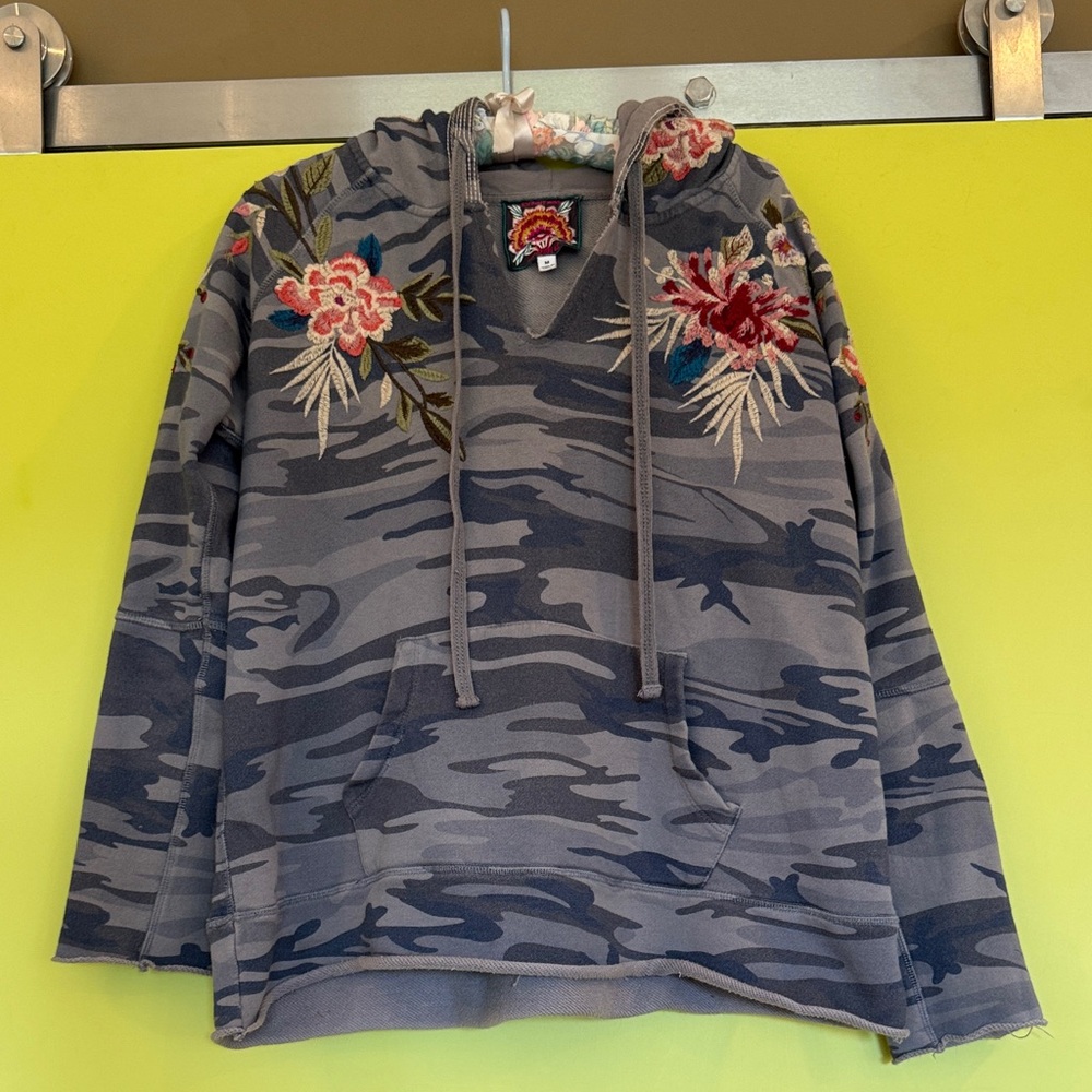 Johnny Was Multicolor Embroidered Hooded Sweatshirt